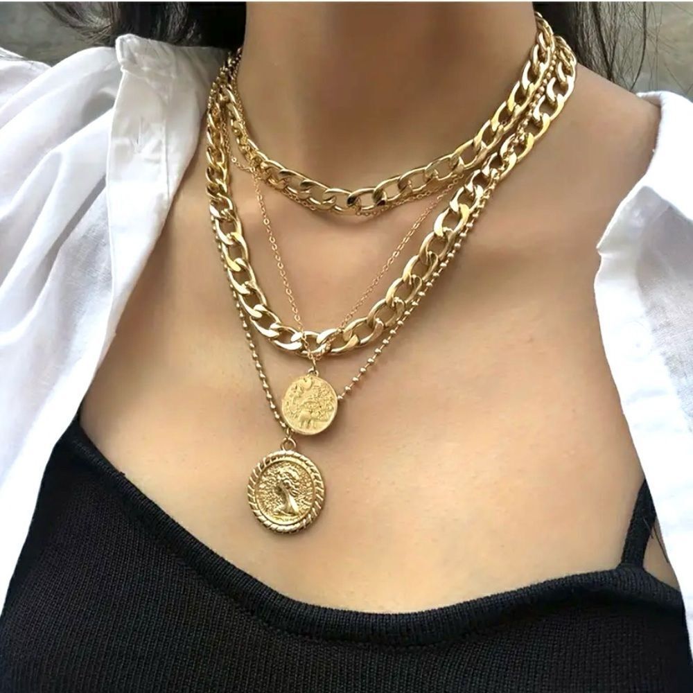 Naked Hanger Gold chain and coin layered chunky necklace